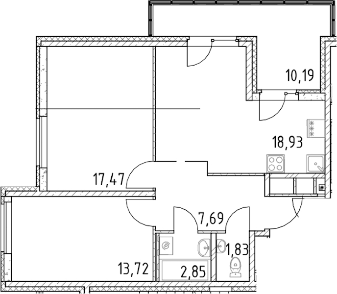 2-комнатная квартира 62.49 м², 23/23 эт., ЖК «Город Первых»